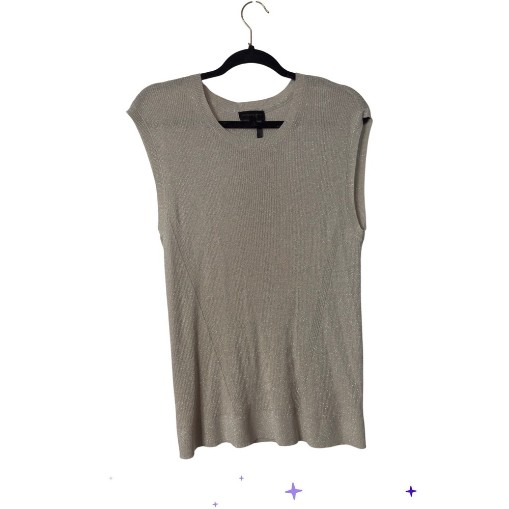 Donna Karan NY Metallic Knit 2 Piece Set Gold Sleeveless Top Cropped Pants L - Picture 3 of 10